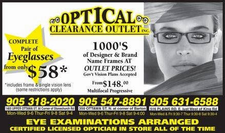 Optical Clearance Outlet | 1405 Upper Ottawa St, Hamilton, ON L8W 3J6, Canada | Phone: (905) 318-2020