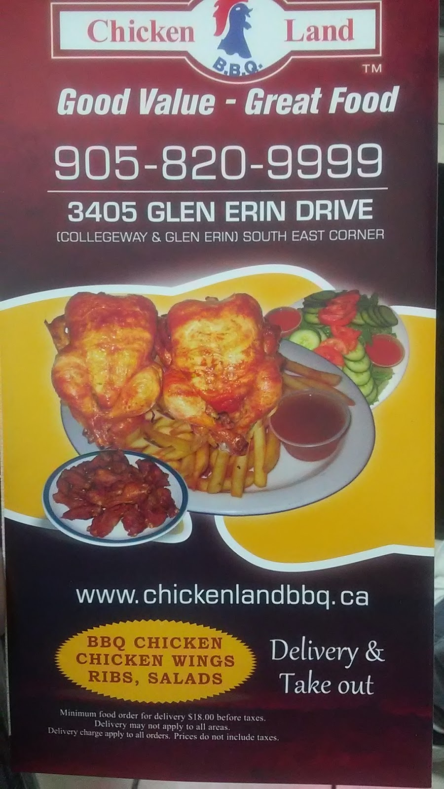 Chicken Land | 3405 Glen Erin Dr, Mississauga, ON L5L 1V3, Canada | Phone: (905) 820-9999