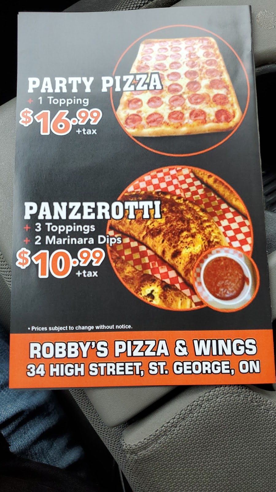 Robby’s pizza and wings | 34 High St, Saint George, ON N0E 1N0, Canada | Phone: (519) 448-1990