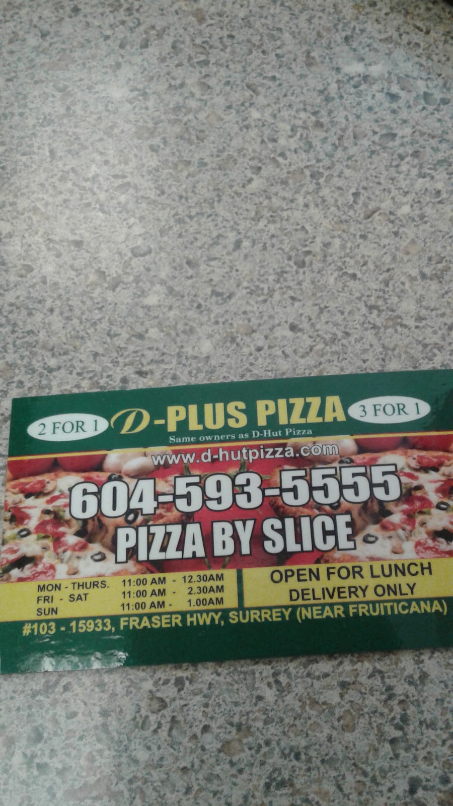 D-Plus Pizza | 15933 Fraser Hwy, Surrey, BC V4N 0Y3, Canada | Phone: (604) 593-5555