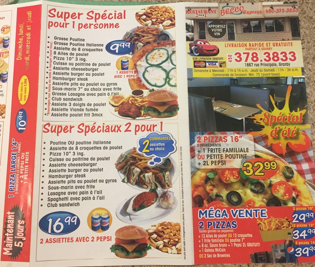 Becco Express Pizza 2 pour 1 | 1667 Rue Principale, Granby, QC J2J 0M9, Canada | Phone: (450) 378-3833