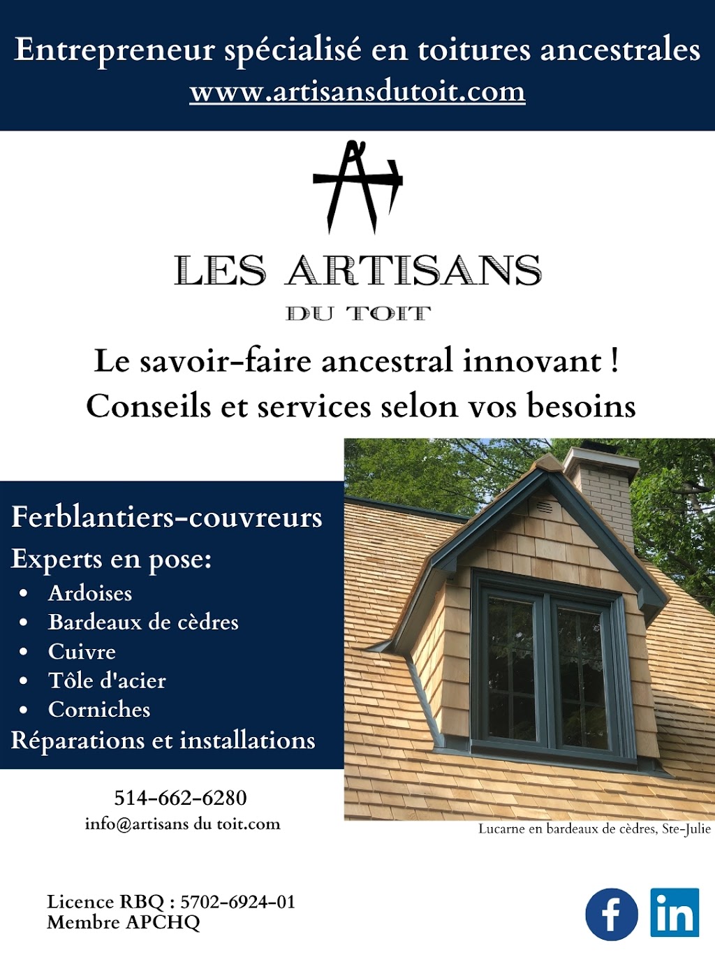 Les artisans du toit | 162 Rue Yamaska, Saint-Denis-sur-Richelieu, QC J0H 1K0, Canada | Phone: (514) 662-6280