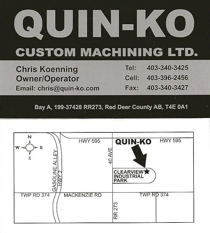 Quin-Ko Custom Machining Ltd - Red Deer Machine Shop | 100 - 201 Clearview Dr, Alberta T4E 0A1, Canada | Phone: (403) 340-3425