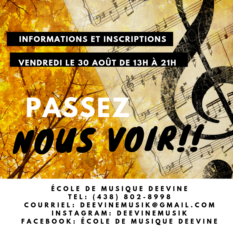 School Of Music Deevine | 6312 Av. Papineau, Montréal, QC H2G 2W9, Canada | Phone: (514) 500-5361