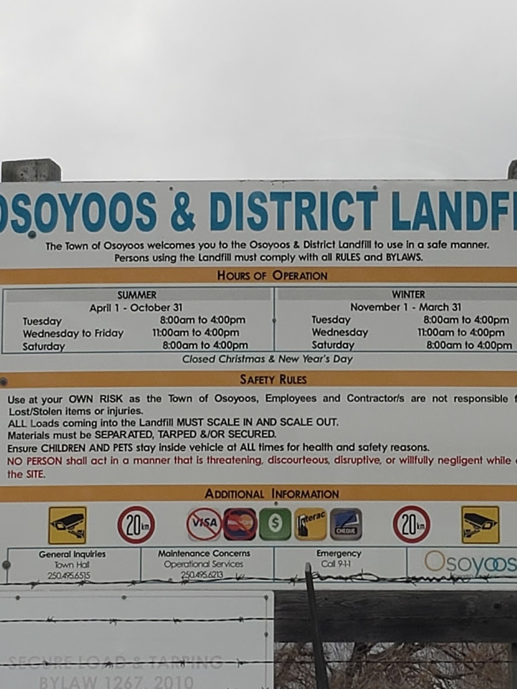 Town of Osoyoos and District Sanitary Landfill | 17250 146 Ave, Osoyoos, BC V0H 1V0, Canada | Phone: (250) 495-6515