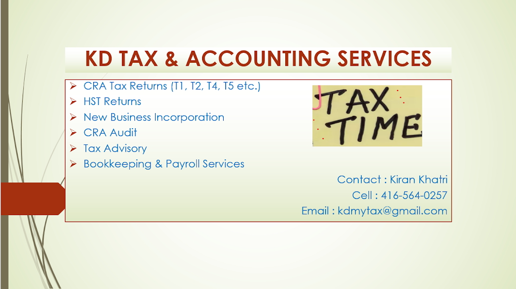 KD Tax & Accounting Services | 5 Rowntree Rd Unit #1004, Etobicoke, ON M9V 5G9, Canada | Phone: (416) 564-0257