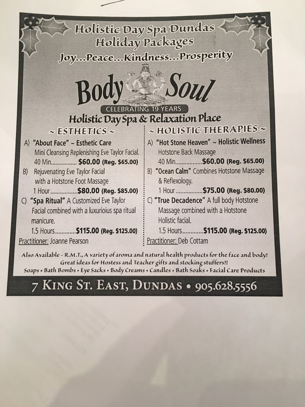 Body & Soul Day Spa Dundas | 7 King St E, Dundas, ON L9H 1B7, Canada | Phone: (905) 628-5556