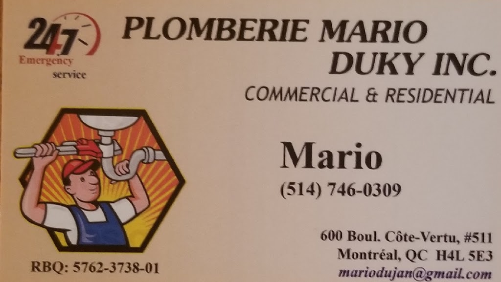 Plomberie Mario Duky Inc. | 600 Boulevard de la Côte-Vertu, Saint-Laurent, QC H4L 5E3, Canada | Phone: (514) 746-0309