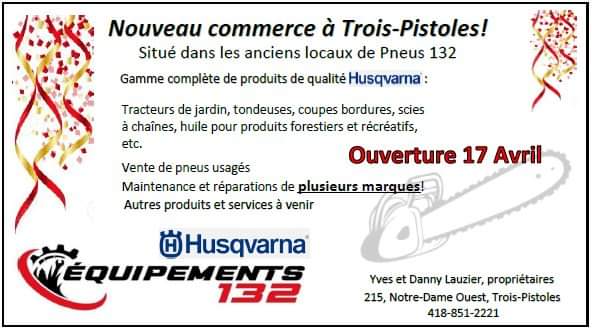 Équipements 132 | 215 Rue Notre Dame O, Trois-Pistoles, QC G0L 4K0, Canada | Phone: (418) 851-2221