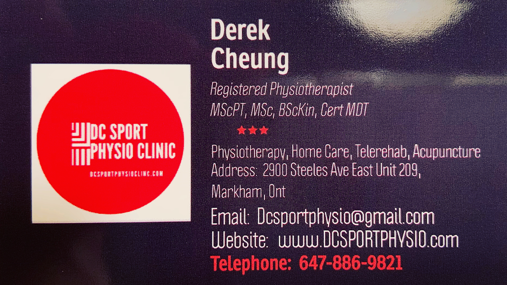 DC Sport Physio Clinic | 2900 Steeles Ave E Unit 209, Thornhill, ON L3T 4X1, Canada | Phone: (647) 886-9821