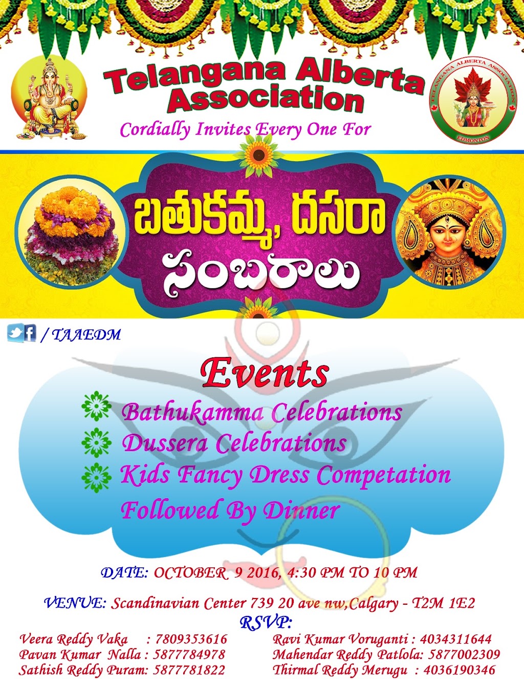 Telangana Alberta Association TAA | 586 Millbourne Rd E Northwest Unit 202, Edmonton, AB T6K 3N4, Canada | Phone: (780) 935-3616