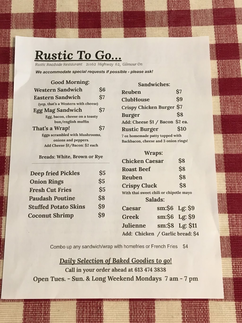 Rustic Roadside Restaurant | 21162 ON-62, Gilmour, ON K0L 1W0, Canada | Phone: (613) 474-3838
