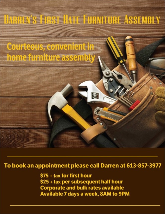 Darrens First-Rate Furniture Assembly | 118 Castlefrank Rd, Kanata, ON K2M 2X1, Canada | Phone: (613) 857-3977