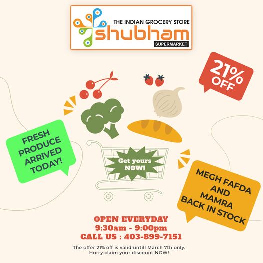 Shubham Supermarket | Jacksonport Square 340, 10960, 42 St NE, Calgary, AB T3N 1A6, Canada | Phone: (403) 899-7151