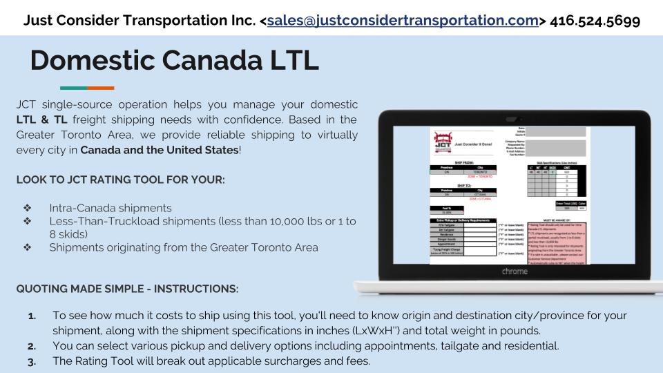 Just Consider Transportation Inc. | 100 Turbine Dr, North York, ON M9L 2S2, Canada | Phone: (416) 524-5699