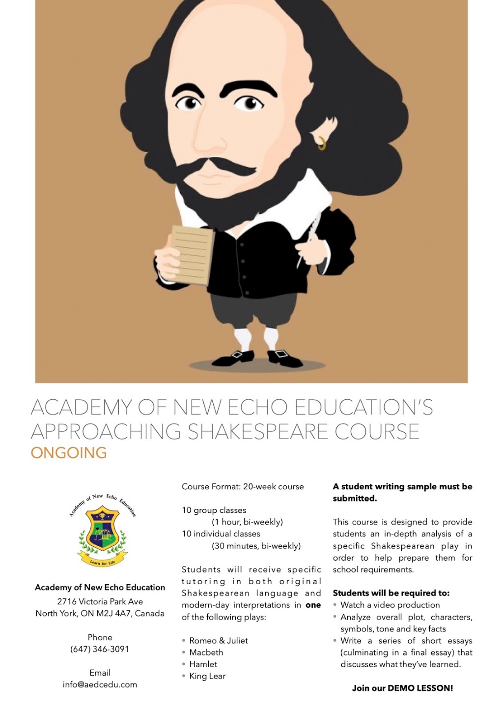 Academy Of New Echo Education | 2716 Victoria Park Ave, North York, ON M2J 4A7, Canada | Phone: (647) 346-3091