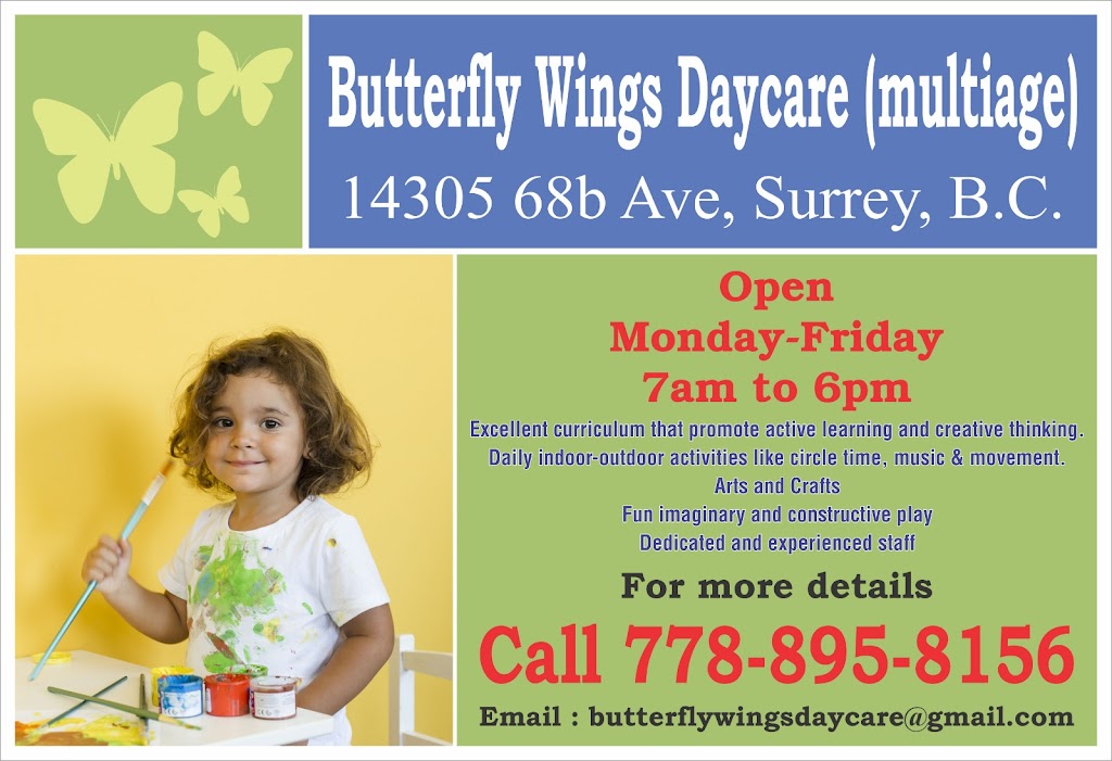 Butterfly Wings Day Care | 14305 68b Ave, Surrey, BC V3W 8X1, Canada | Phone: (778) 895-8156