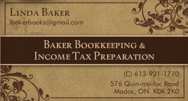Baker Bookkeeping & Income Tax | 576 Quin Mo Lac Rd, Madoc, ON K0K 2K0, Canada | Phone: (613) 921-1770