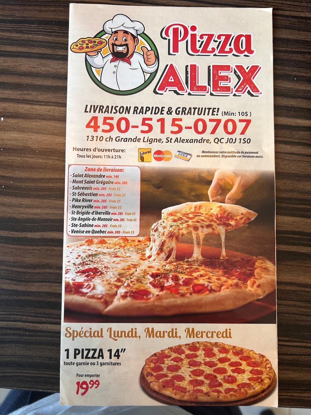 Pizza Alex | 1310 Chemin de la Grande Ligne E, Le Haut-Richelieu, QC J0J 1S0, Canada | Phone: (450) 515-0707