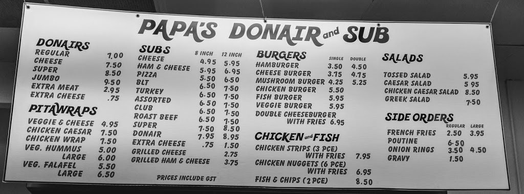 Papas Donair & Sub | 6601 48 Ave, Camrose, AB T4V 3G8, Canada | Phone: (780) 672-7224