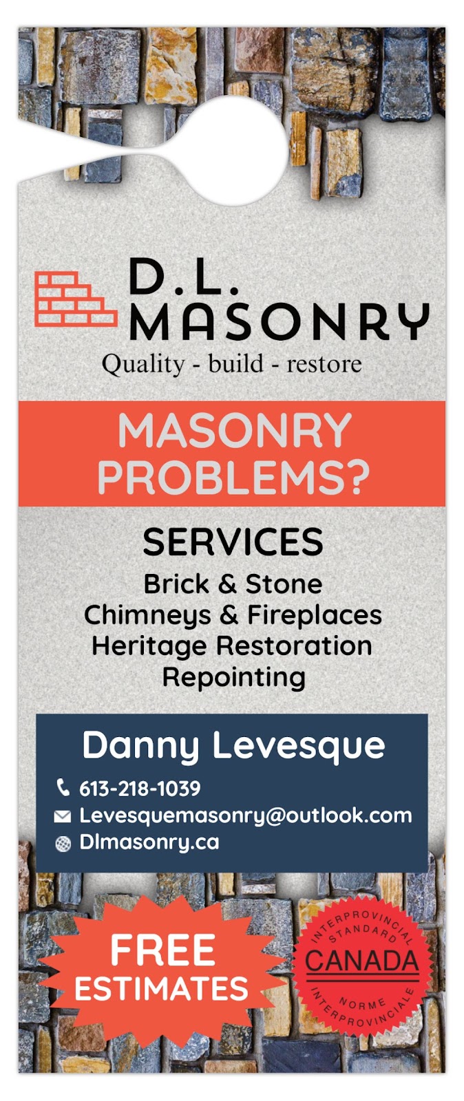 D.L. Masonry | 83 Blue Shank Rd, Summerside, PE C1N 4J9, Canada | Phone: (613) 218-1039