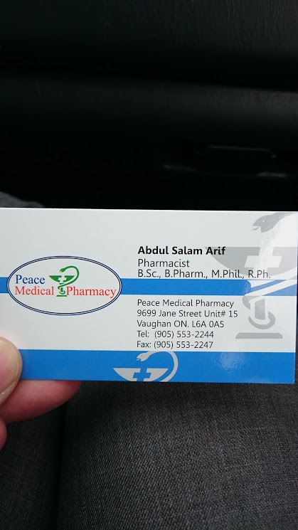 Peace Medical Pharmacy | 9699 Jane St Unit #19, Maple, ON L6A 0A4, Canada | Phone: (905) 553-2244