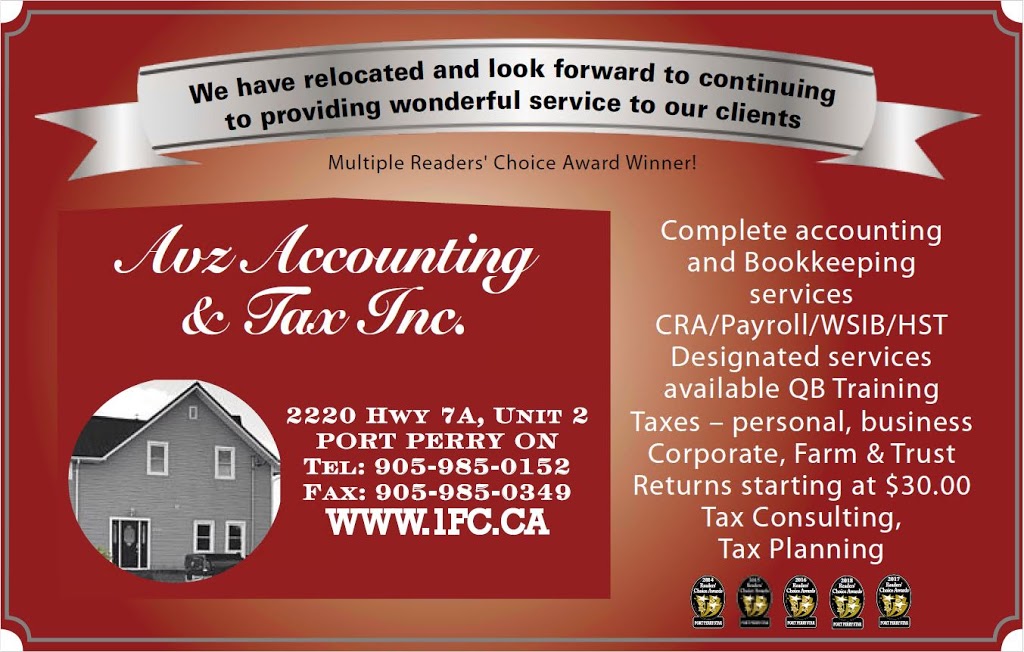 Avz Accounting & Tax Inc. | 2220 ON-7A, Port Perry, ON L9L 1B4, Canada | Phone: (905) 985-0152
