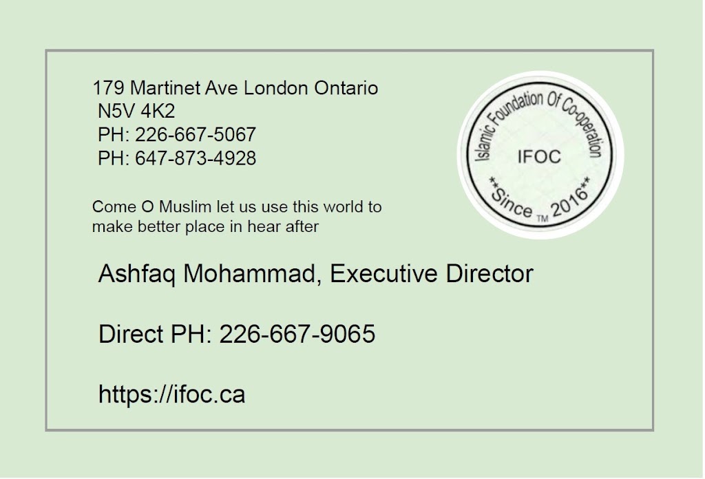 Islamic Foundation of Co-operation IFOC | 179 Martinet Ave, London, ON N5V 4K2, Canada | Phone: (226) 667-5067