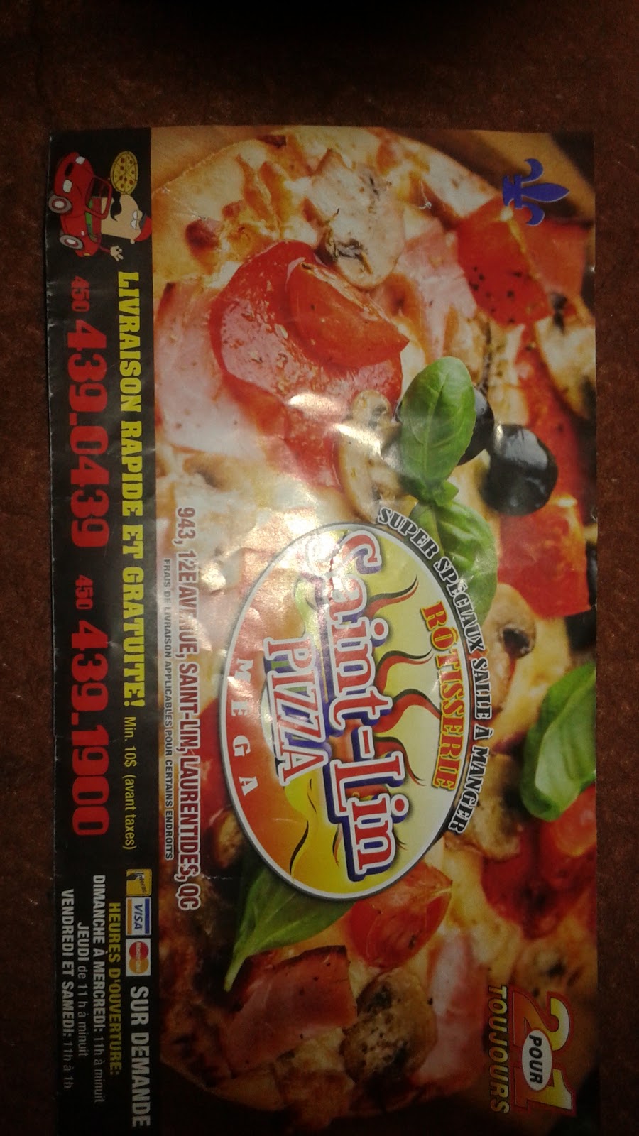 Rotisserie saint-lin pizza mega | 943 12e Avenue, Saint-Lin - Laurentides, QC J5M 2V1, Canada | Phone: (450) 439-0439
