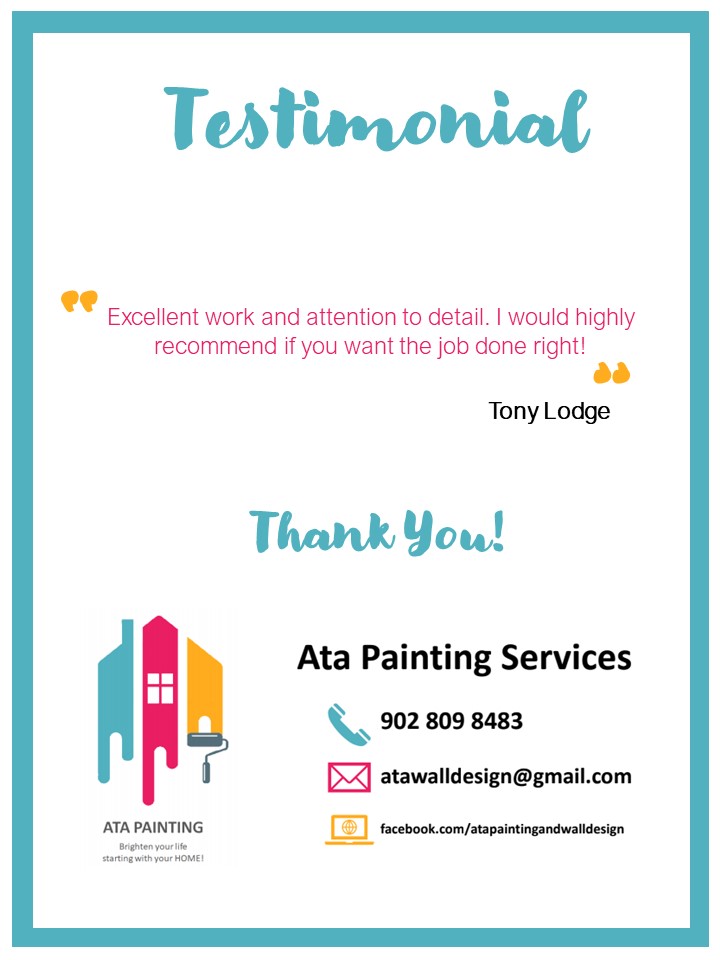 Ata Painting and Wall Design Services | 320 Lakeview Ave, Middle Sackville, NS B4E 3B6, Canada | Phone: (902) 809-8483