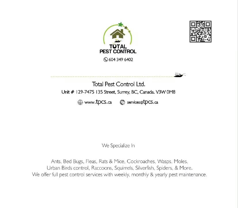 Total Pest Control | 129-7475 135 St, Surrey, BC V3W 0M8, Canada | Phone: (604) 349-6402