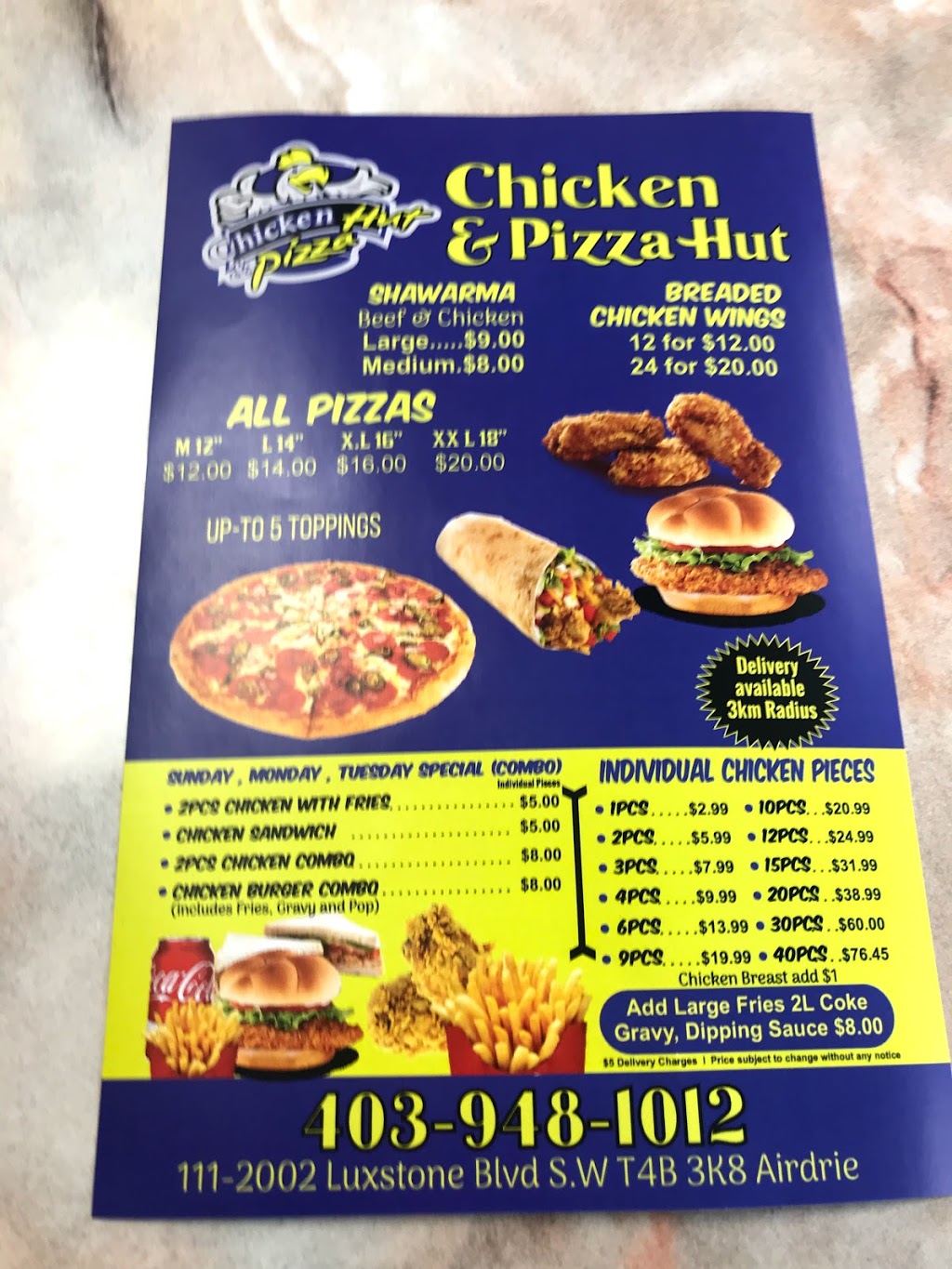 Chicken & Pizza Hut | 2002 Luxstone Blvd SW #111, Airdrie, AB T4B 3K8, Canada | Phone: (403) 948-1012