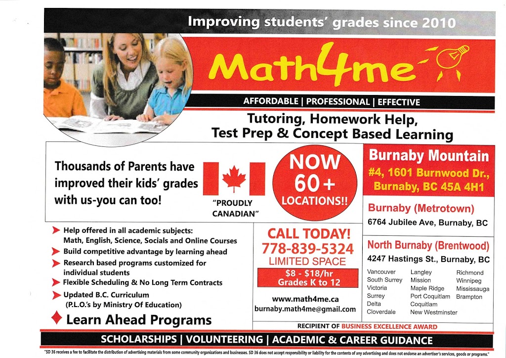 Math4me Metrotown | 6764 Jubilee Ave, Burnaby, BC V5H 3G8, Canada | Phone: (778) 839-5324