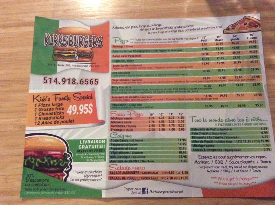 Kirks Burgers | 502 QC-202, Havelock, QC J0S 2C0, Canada | Phone: (514) 918-6565