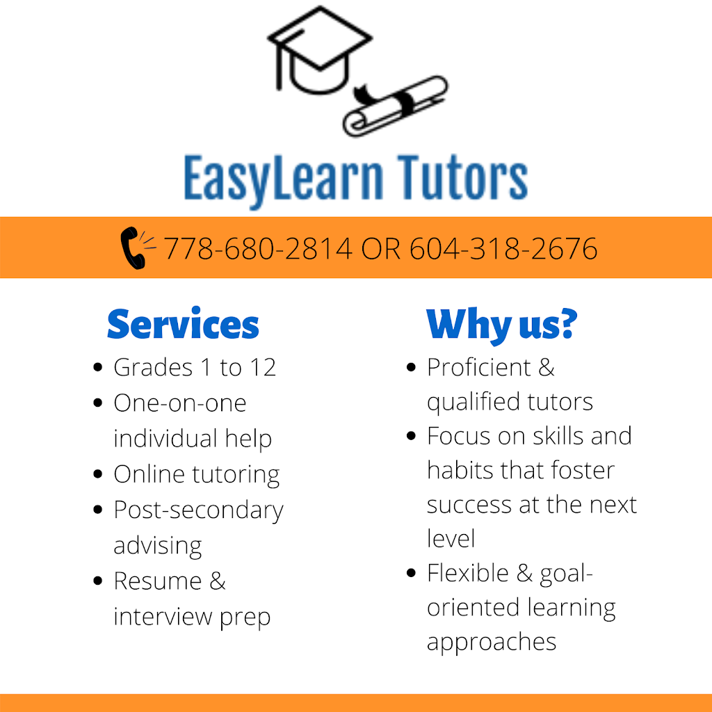 EasyLearn Tutors | 14745 69 Ave, Surrey, BC V3S 2C5, Canada | Phone: (778) 680-2814