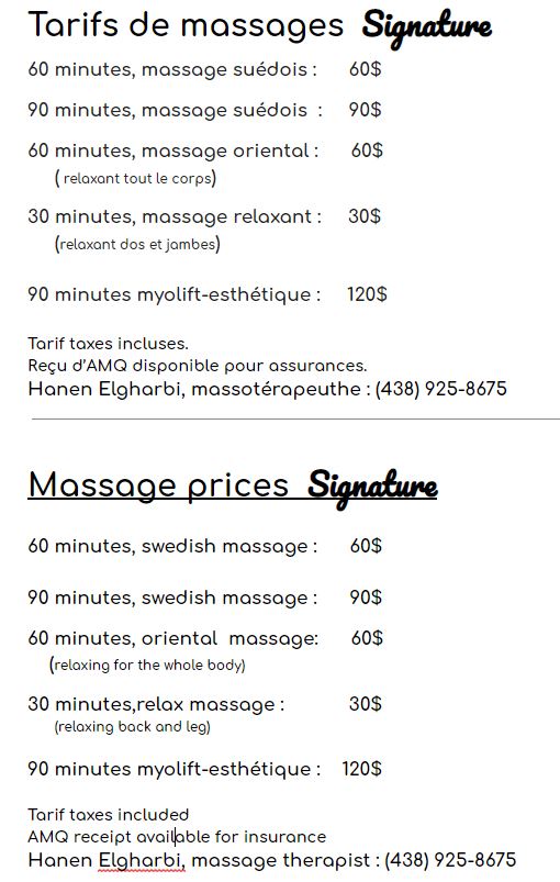 Signature Massage | 142 Av. de Spartan Crescent, Pointe-Claire, QC H9R 3R5, Canada | Phone: (438) 925-8675