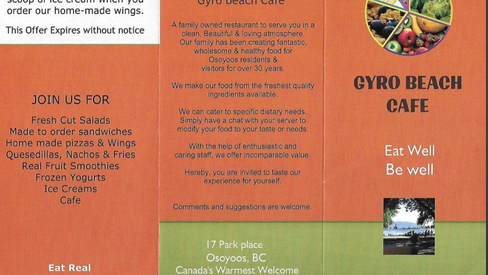 Gyro Beach Cafe | 17 Park Pl, Osoyoos, BC V0H 1V0, Canada | Phone: (250) 498-1779