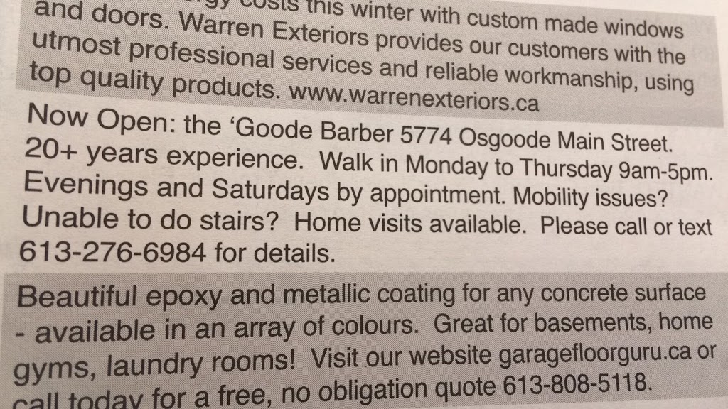 The Goode Barber | 5774 Osgoode Main St, Osgoode, ON K0A 2W0, Canada | Phone: (613) 276-6984