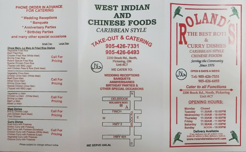 Rolands East Take Out & Catering Restaurant | 2R2,, 2200 Brock Rd, Pickering, ON L1X 2R2, Canada | Phone: (905) 426-7331