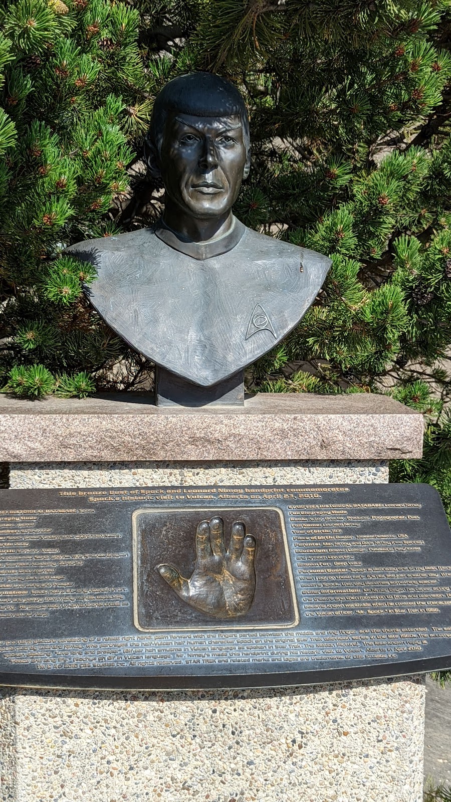 Vulcan Spock Bronze Bust and Handprint | 108 2 Ave S, Vulcan, AB T0L 2B0, Canada | Phone: (403) 485-2994