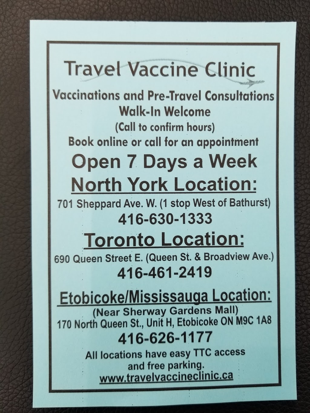 Travel Vaccine Clinic | 170 N Queen St, Etobicoke, ON M9C 1A8, Canada | Phone: (416) 461-2419