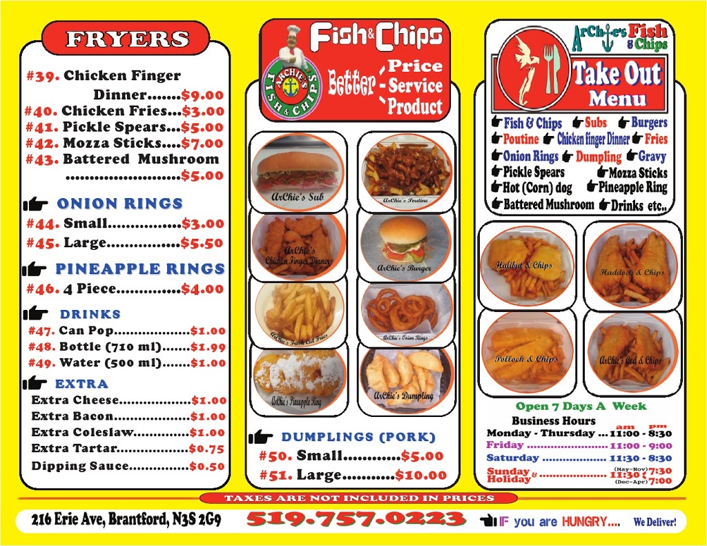 Archies Fish and Chips | 216 Erie Ave, Brantford, ON N3S 2G9, Canada | Phone: (519) 757-0223