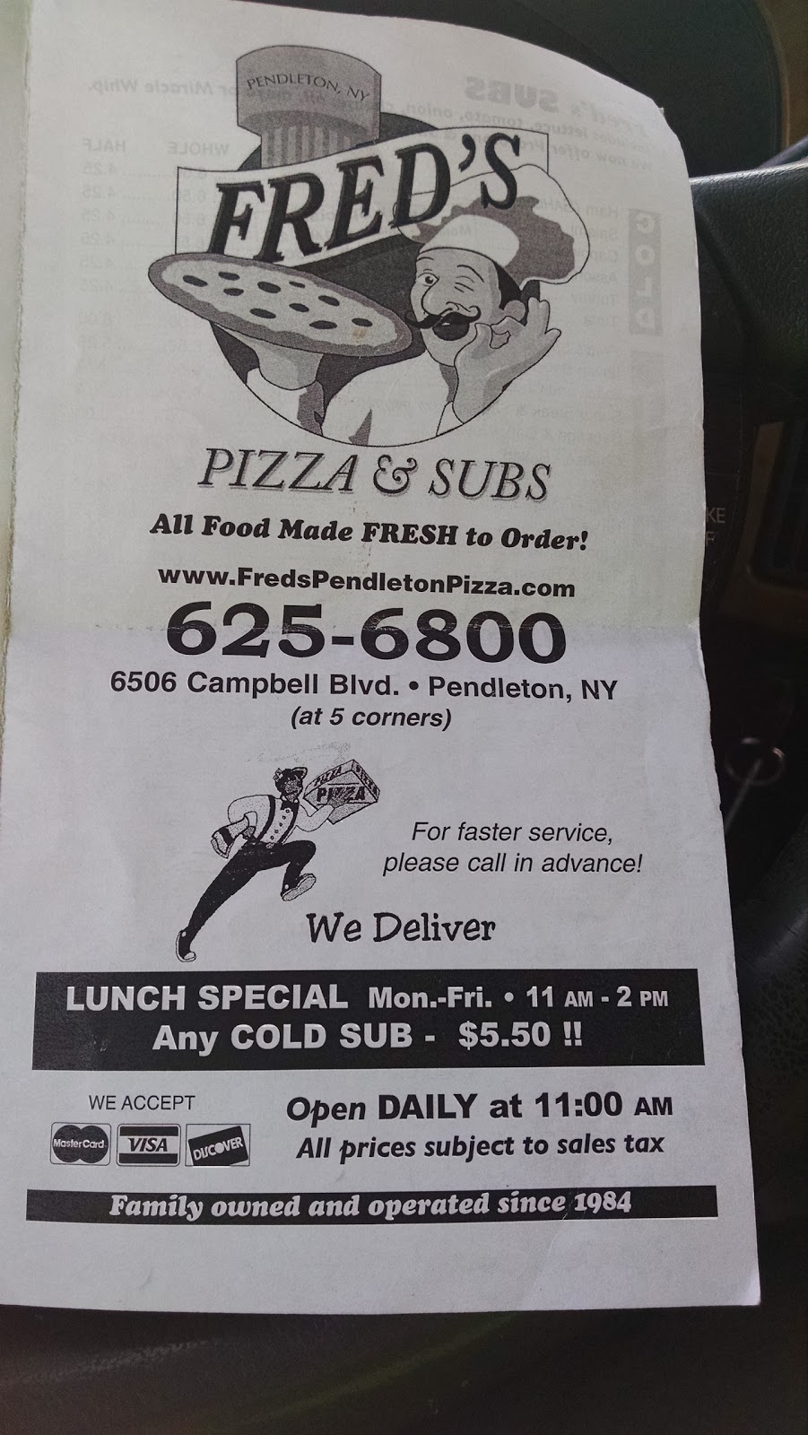 Freds Pendleton Pizza Inc | 6505 Campbell Blvd, Lockport, NY 14094, USA | Phone: (716) 625-6800