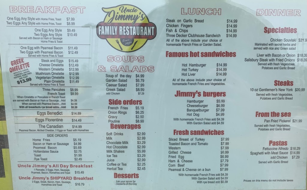 Uncle Jimmy’s Family Restaurant | 9225 ON-93, Midland, ON L4R 4K4, Canada | Phone: (705) 526-6788