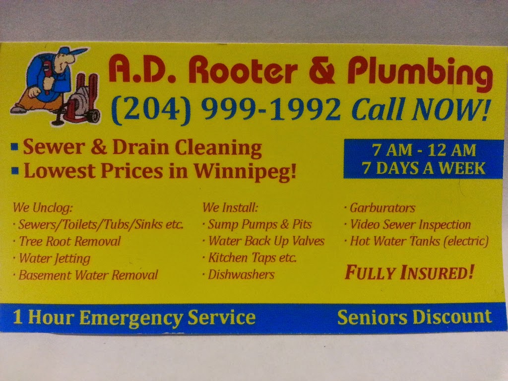 A D Rooter & Plumbing | 30 Desna Pl, Winnipeg, MB R2P 2Y9, Canada | Phone: (204) 999-1992