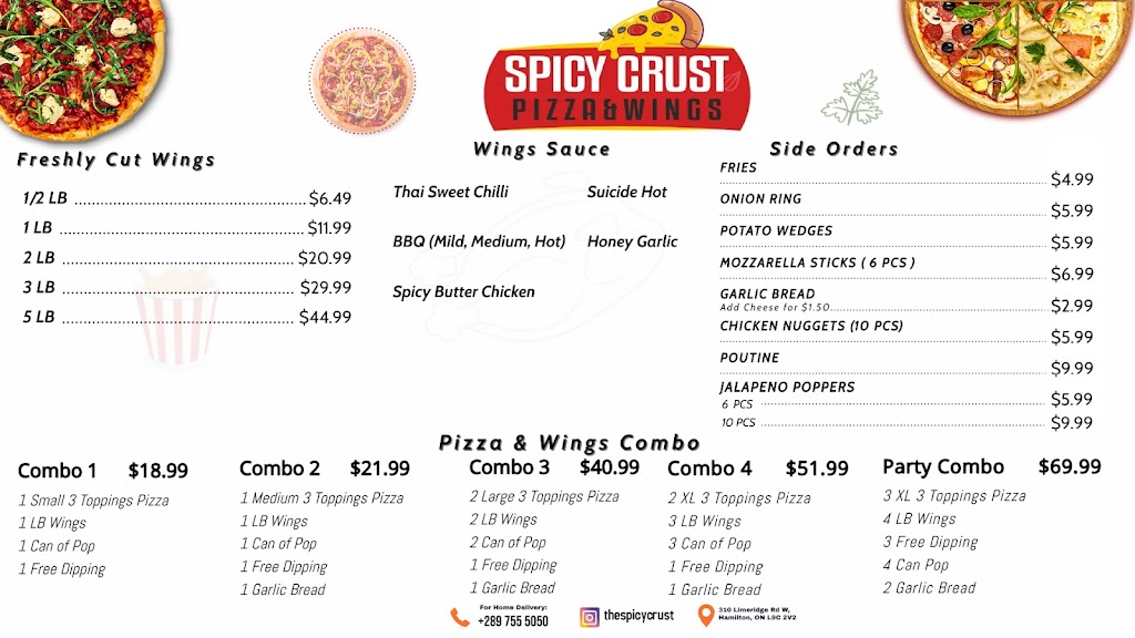 SPICY CRUST PIZZA & WINGS | 310 Limeridge Rd W, Hamilton, ON L9C 2V2, Canada | Phone: (289) 755-5050