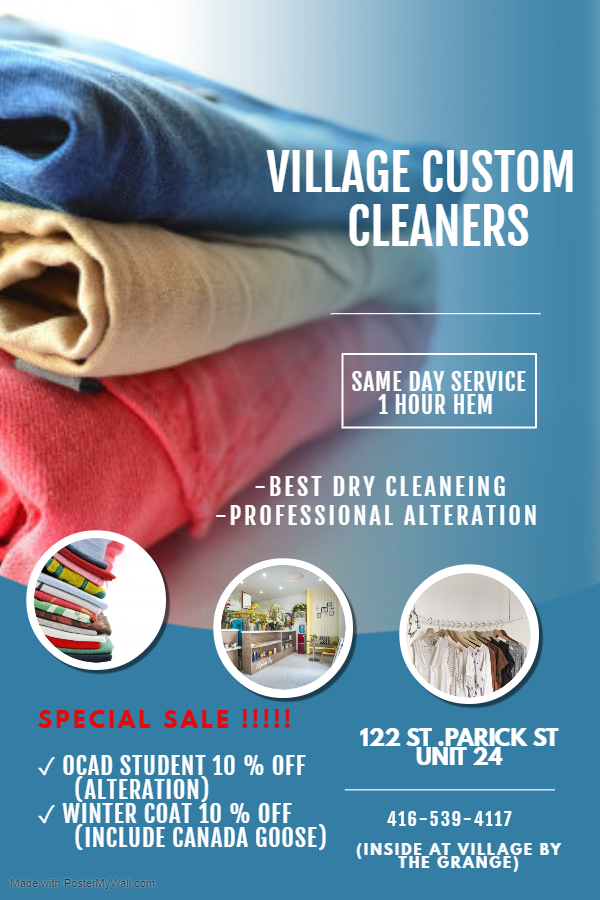 Village Custom Cleaners | 122 St Patrick St, Toronto, ON M5T 2X8, Canada | Phone: (416) 593-4117