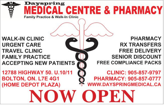 Dayspring Medical Centre | 12788 Hwy 50 #10, Bolton, ON L7E 4G1, Canada | Phone: (905) 857-9797