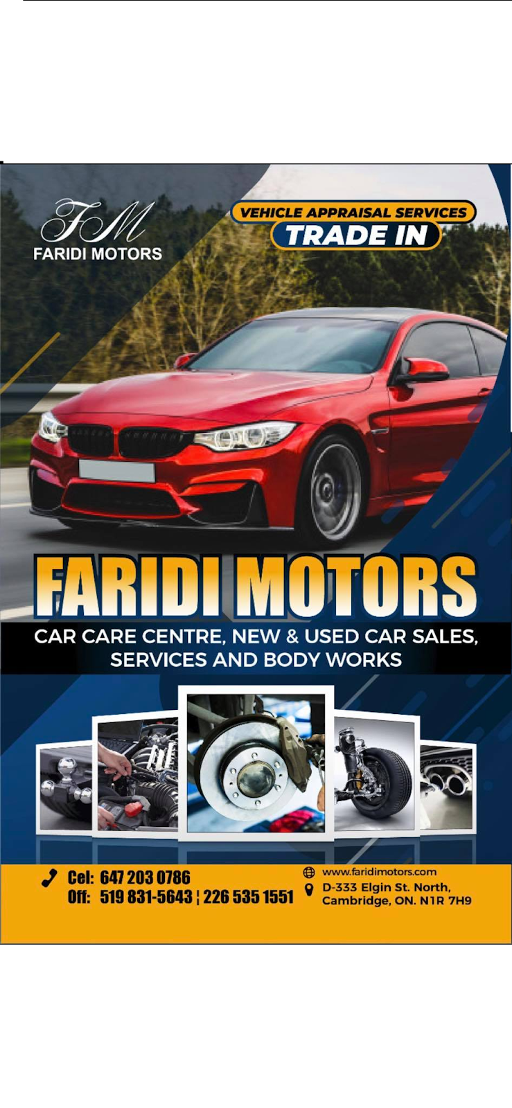 Faridi Motors | 333 Elgin St N Unit D, Cambridge, ON N1R 7H9, Canada | Phone: (519) 831-5643