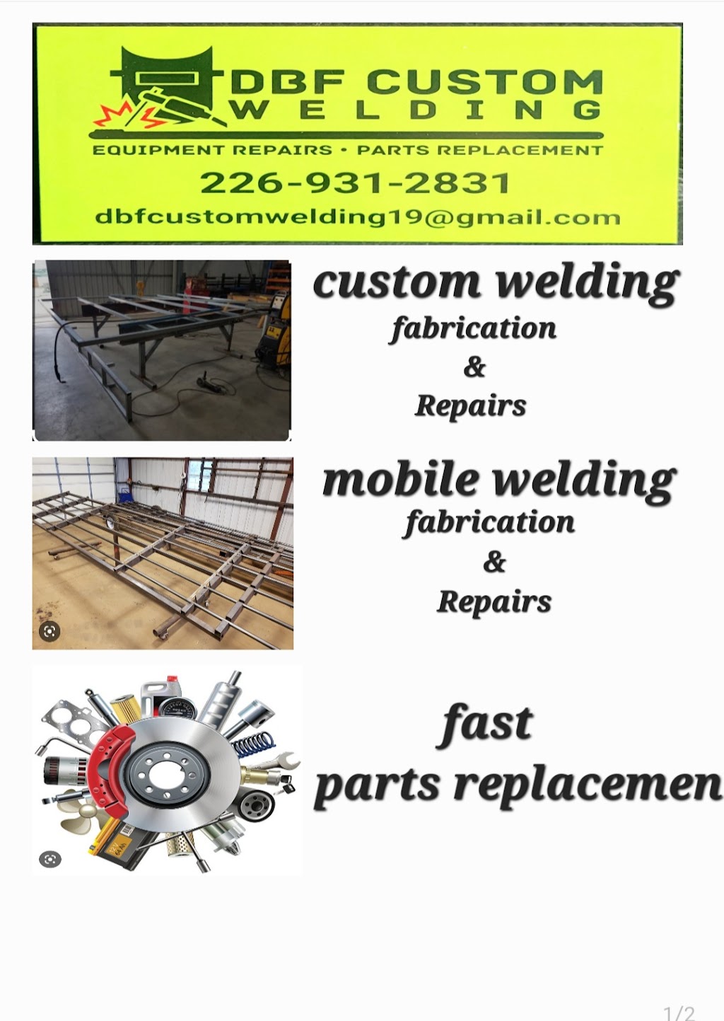 DBF Custom welding | 2036 Kressler Rd, Waterloo, ON N2J 3Z4, Canada | Phone: (226) 931-2831